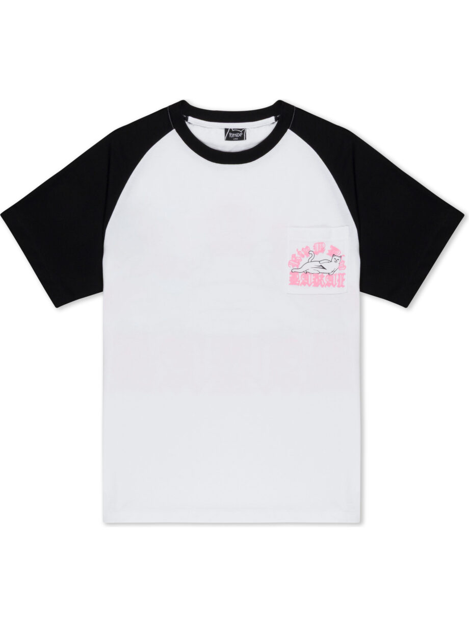 Imagem de: Camiseta Raglan Lakai e Ripndip Bolso Branca e Preta