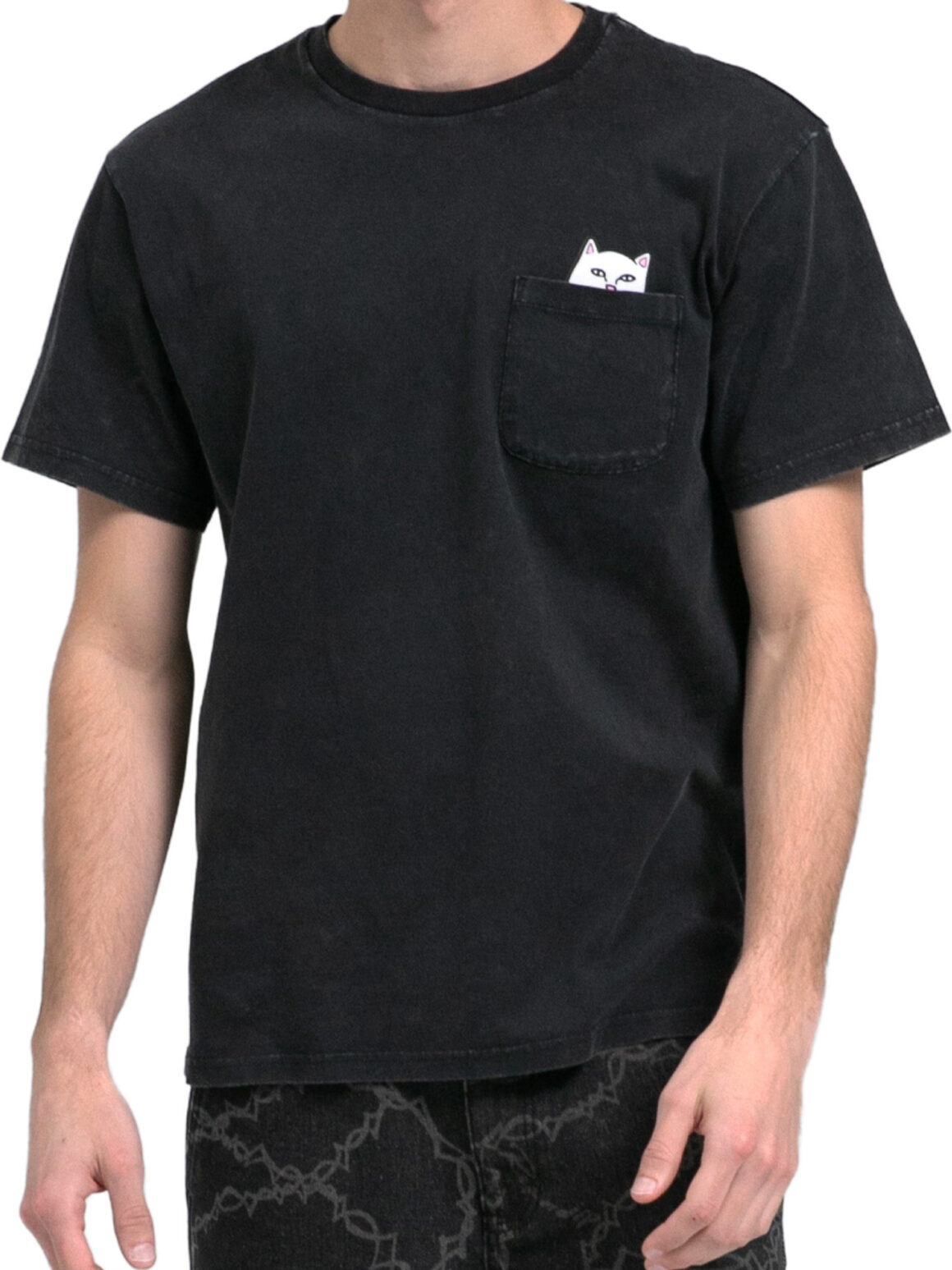 Imagem de: Camiseta RIPNDIP Lord Nermal Pocket Preto Mineral Wash