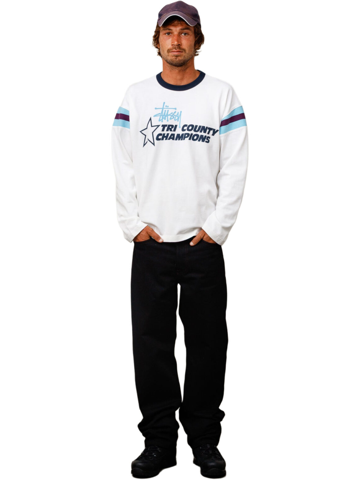 Imagem de: Camiseta Manga Longa Stüssy LS Ringer Tee Branco