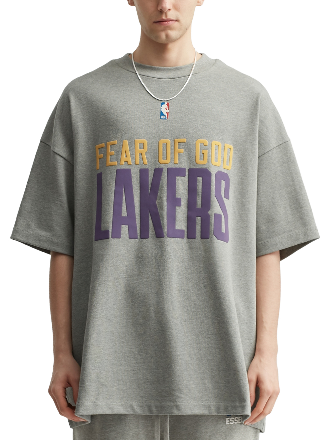 Imagem de: Camiseta Fear of God Essentials Lakers 90s Cinza Mesclado
