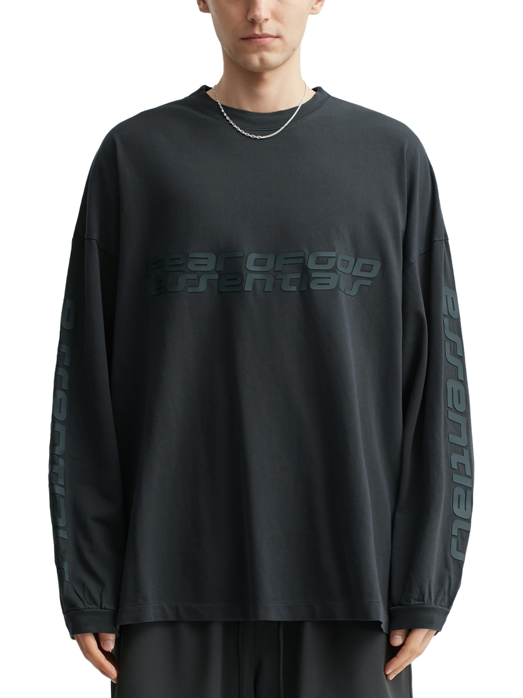 Imagem de: Camiseta Manga Longa Fear of God Essentials 90s Preto Vintage